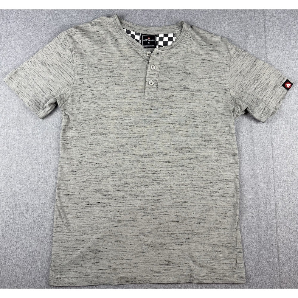 Airwalk Mens Small Gray Heather Henley Shirt Short Sleeve 3 Button Skate